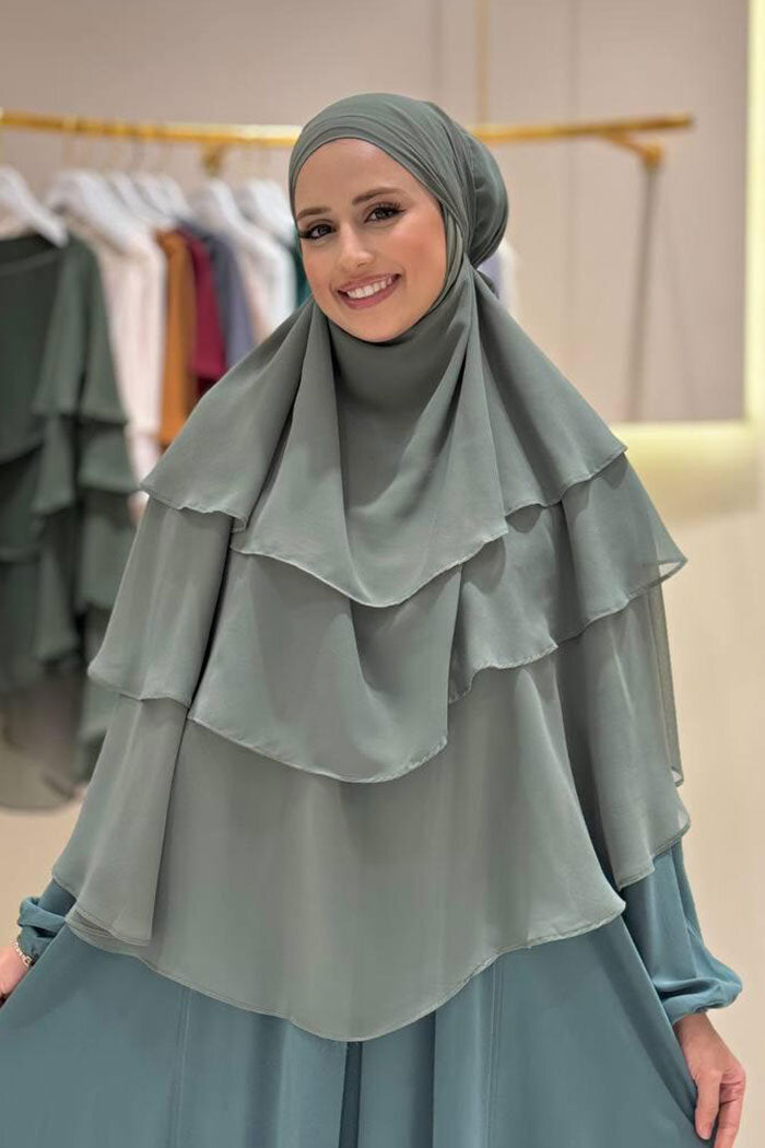 Built-In Niqab Three-Layer Chiffon Hijab 6012 Mint