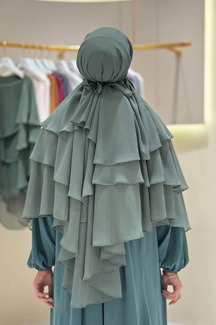 Built-In Niqab Three-Layer Chiffon Hijab 6012 Mint