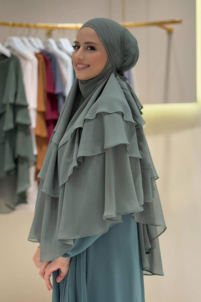 Built-In Niqab Three-Layer Chiffon Hijab 6012 Mint