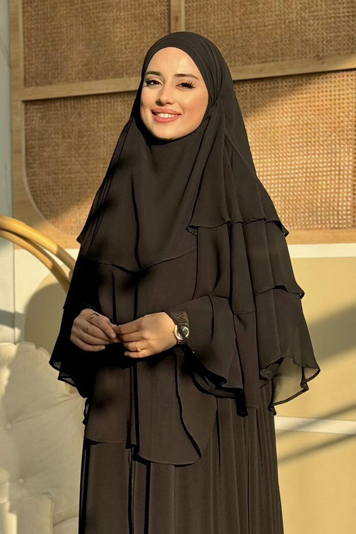 Built-In Niqab Three-Layer Chiffon Hijab 6012 Black