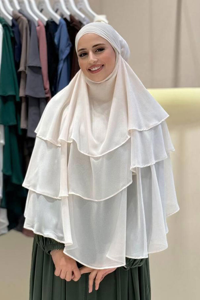 Built-In Niqab Three-Layer Chiffon Hijab 6012 Stone