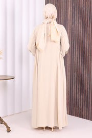 Gathered Elastic-Cuff Abaya 6005 Beige - view 5