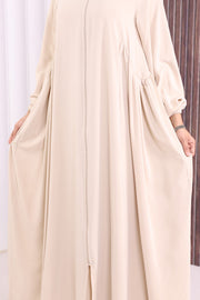 Gathered Elastic-Cuff Abaya 6005 Beige - view 7