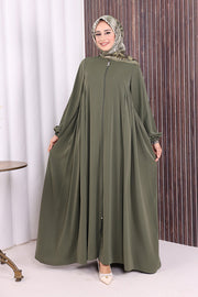Gathered Elastic-Cuff Abaya 6005 Khaki - view 2