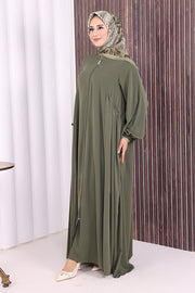 Gathered Elastic-Cuff Abaya 6005 Khaki - view 3