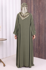 Gathered Elastic-Cuff Abaya 6005 Khaki - view 5