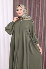 Gathered Elastic-Cuff Abaya 6005 Khaki - view 6