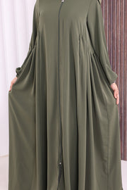 Gathered Elastic-Cuff Abaya 6005 Khaki - view 7