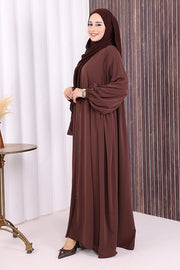 Gathered Elastic-Cuff Abaya 6005 Brown - view 3