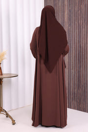 Gathered Elastic-Cuff Abaya 6005 Brown - view 4