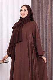 Gathered Elastic-Cuff Abaya 6005 Brown - view 5