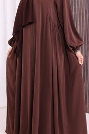 Gathered Elastic-Cuff Abaya 6005 Brown - view 6