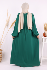 Zip-Front Gathered-Sleeve Relaxed Abaya 6006 Emerald - view 4
