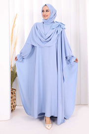 Floral Cape Dress and Shawl Set 8009 Blue - view 1