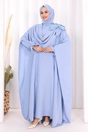 Floral Cape Dress and Shawl Set 8009 Blue - view 2