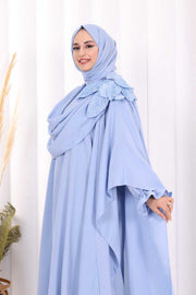 Floral Cape Dress and Shawl Set 8009 Blue - view 4