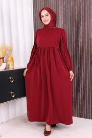 Layered Tie-Detail Dress 6003 Burgundy - view 1