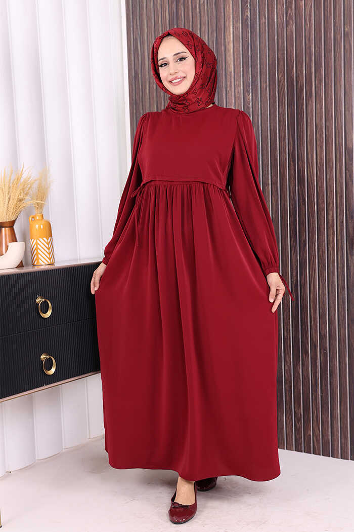 Layered Tie-Detail Dress 6003 Burgundy