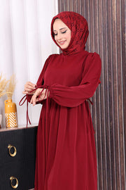 Layered Tie-Detail Dress 6003 Burgundy - view 4