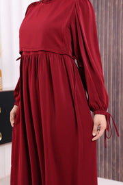 Layered Tie-Detail Dress 6003 Burgundy - view 5
