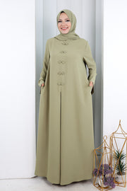 Chinese-Button Detail Dress with Matching Hijab 7013 Khaki