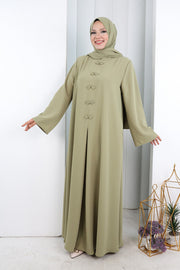 Chinese-Button Detail Dress with Matching Hijab 7013 Khaki