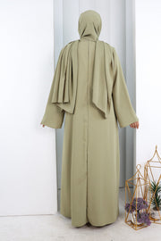 Chinese-Button Detail Dress with Matching Hijab 7013 Khaki