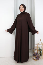 Chinese-Button Detail Dress with Matching Hijab 7013 Brown