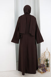 Chinese-Button Detail Dress with Matching Hijab 7013 Brown