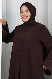 Chinese-Button Detail Dress with Matching Hijab 7013 Brown