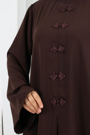 Chinese-Button Detail Dress with Matching Hijab 7013 Brown