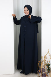 Chinese-Button Detail Dress with Matching Hijab 7013 Navy