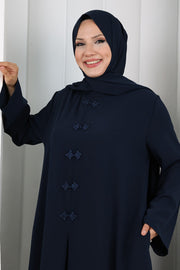 Chinese-Button Detail Dress with Matching Hijab 7013 Navy