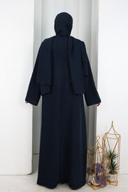 Chinese-Button Detail Dress with Matching Hijab 7013 Navy