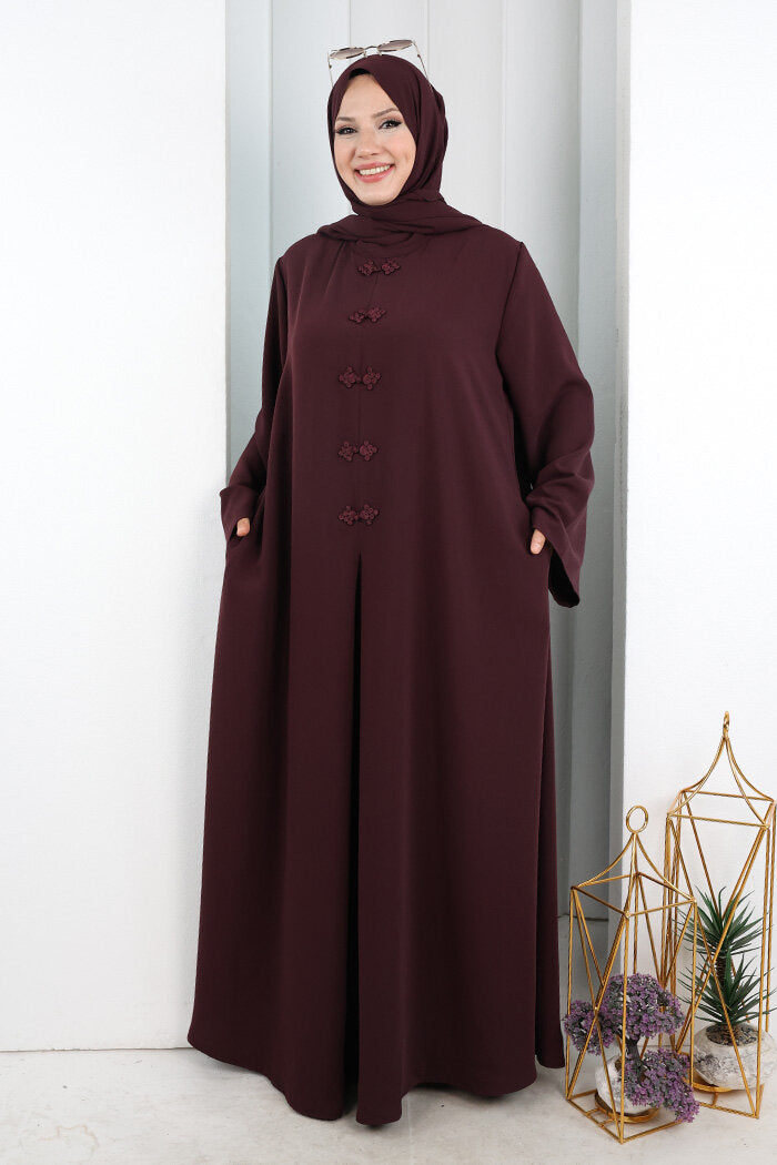 Chinese-Button Detail Dress with Matching Hijab 7013 Plum