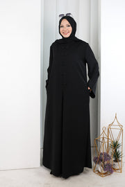 Chinese-Button Detail Dress with Matching Hijab 7013 Black