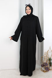 Chinese-Button Detail Dress with Matching Hijab 7013 Black