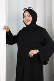 Chinese-Button Detail Dress with Matching Hijab 7013 Black