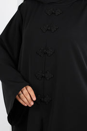 Chinese-Button Detail Dress with Matching Hijab 7013 Black