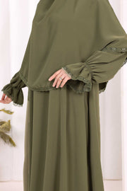 Lace-Detailed Ruffle Prayer Dress 6061 Khaki - view 5