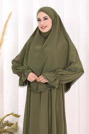 Lace-Detailed Ruffle Prayer Dress 6061 Khaki - view 6