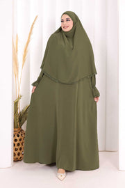 Lace-Detailed Ruffle Prayer Dress 6061 Khaki - view 2