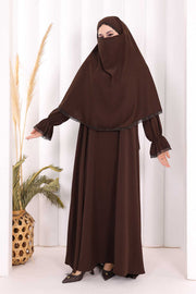 Lace-Detailed Ruffle Prayer Dress 6061 Brown