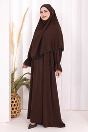 Lace-Detailed Ruffle Prayer Dress 6061 Brown - view 2