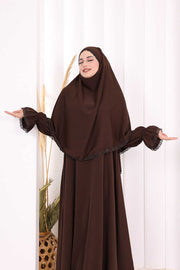 Lace-Detailed Ruffle Prayer Dress 6061 Brown - view 4