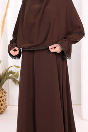 Lace-Detailed Ruffle Prayer Dress 6061 Brown - view 5