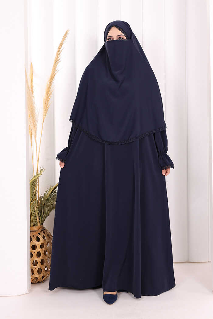 Lace-Detailed Ruffle Prayer Dress 6061 Navy