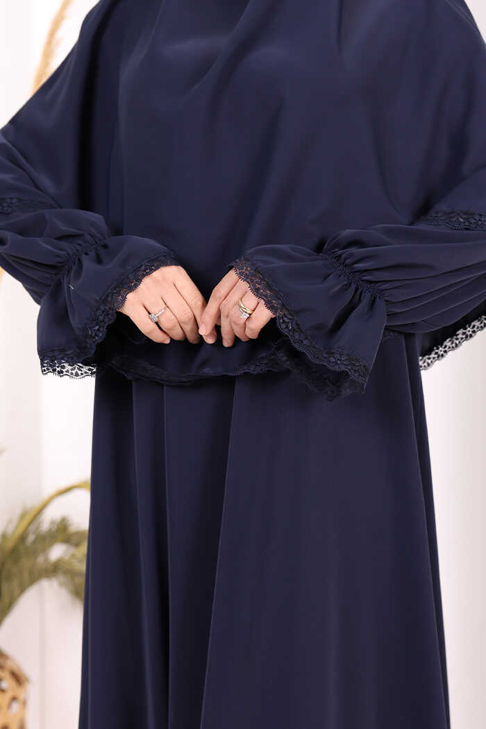Lace-Detailed Ruffle Prayer Dress 6061 Navy