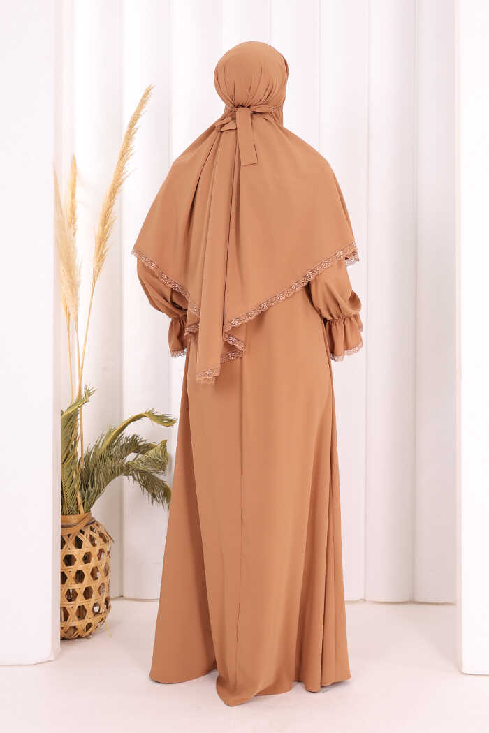 Lace-Detailed Ruffle Prayer Dress 6061 Camel