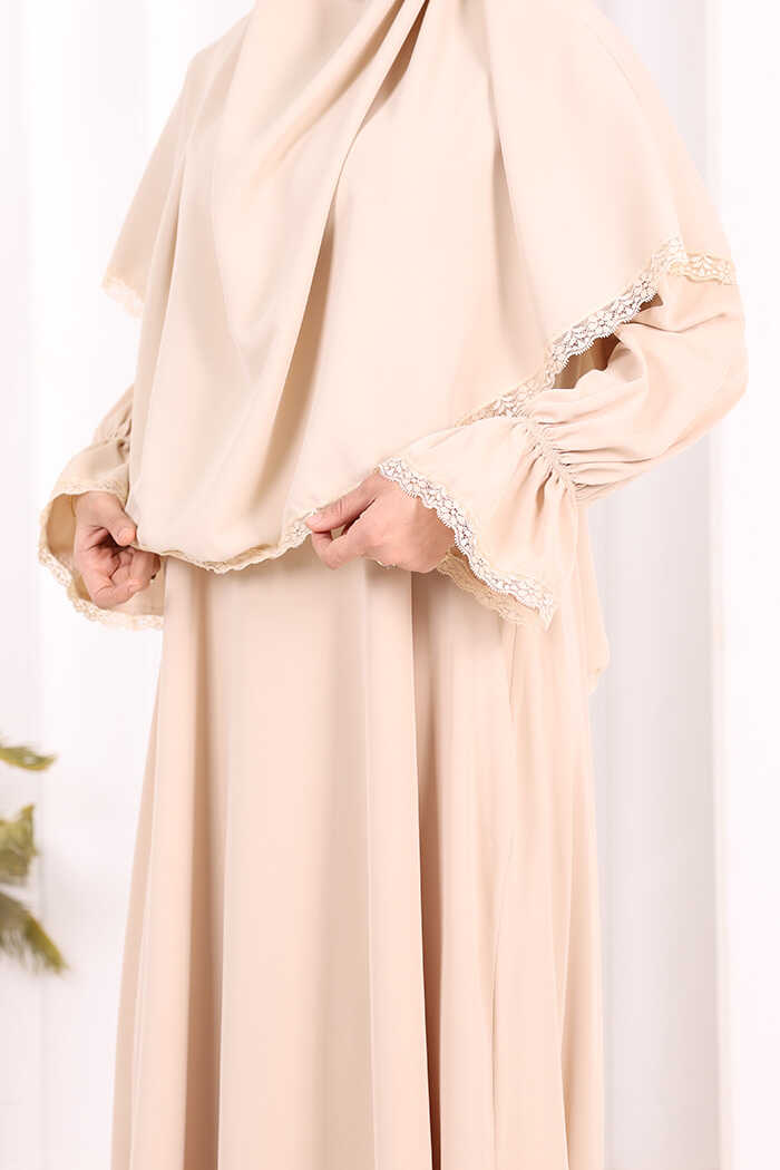 Lace-Detailed Ruffle Prayer Dress 6061 Stone